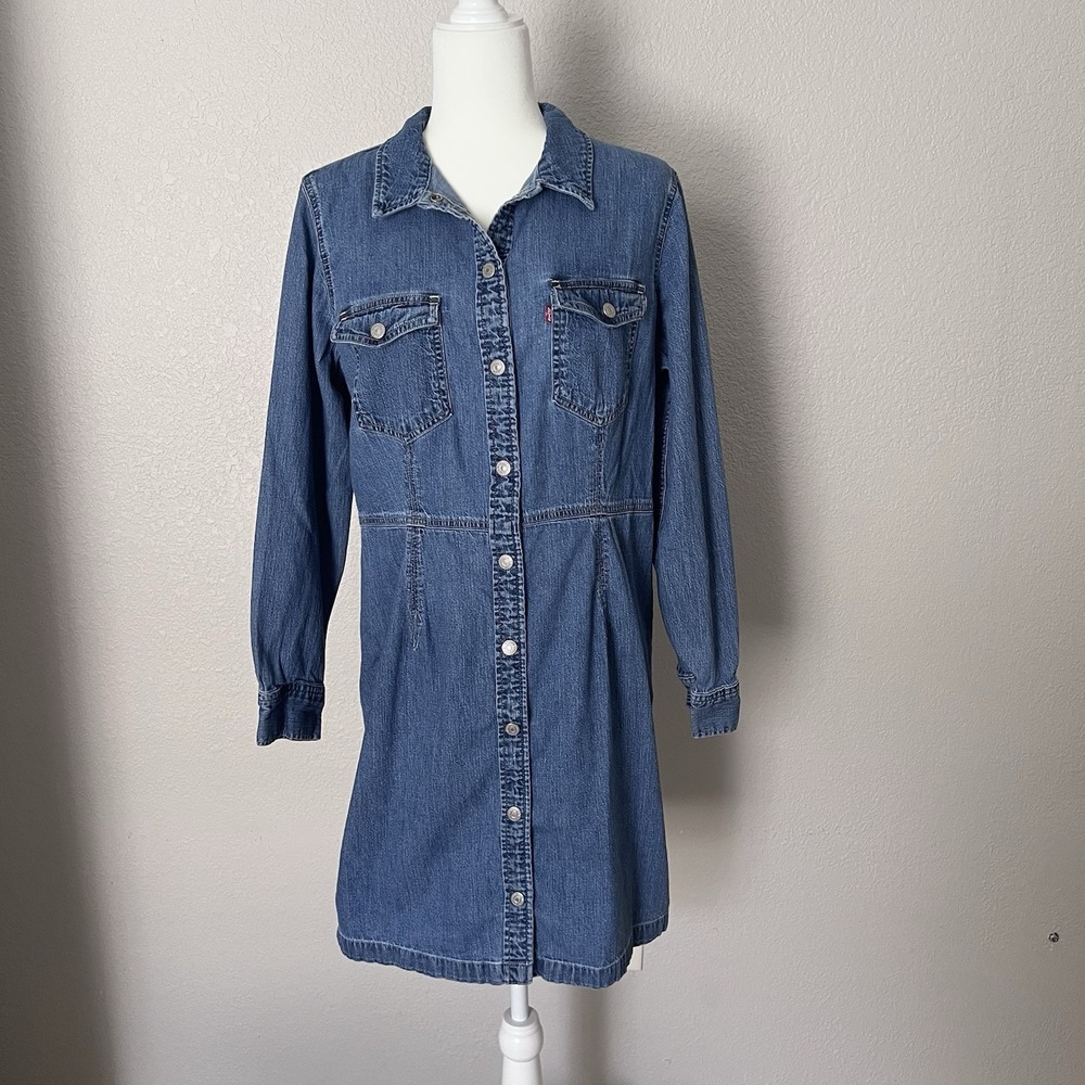 Levi's Ellie Denim Dress Womens XL Blue Jean Mini Snap Front Western Shirt Dress